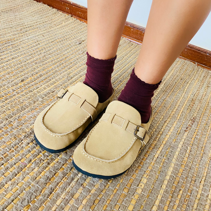 Zuecos Olivia en cuero - gold beige