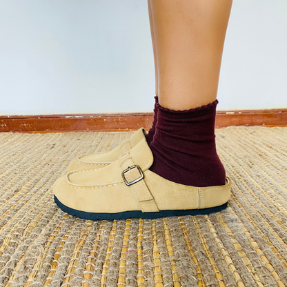 Zuecos Olivia en cuero - gold beige