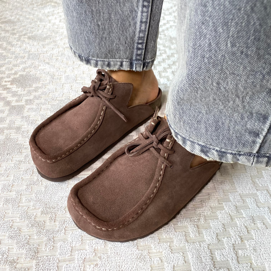 Zuecos mocasín Julia en cuero - cocoa