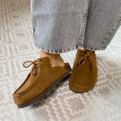 Zuecos mocasín Julia en cuero - Café