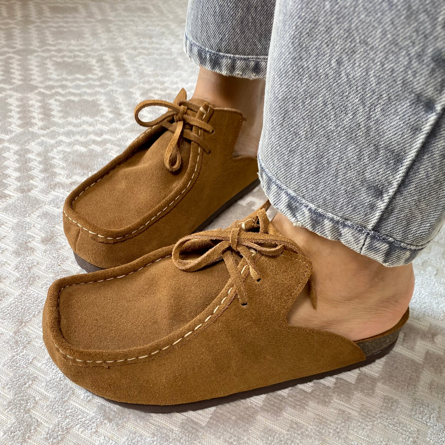 Zuecos mocasín Julia en cuero - Café