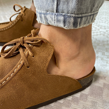 Zuecos mocasín Julia en cuero - Café